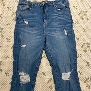 Forever 21 distressed blue high rise skinny jean